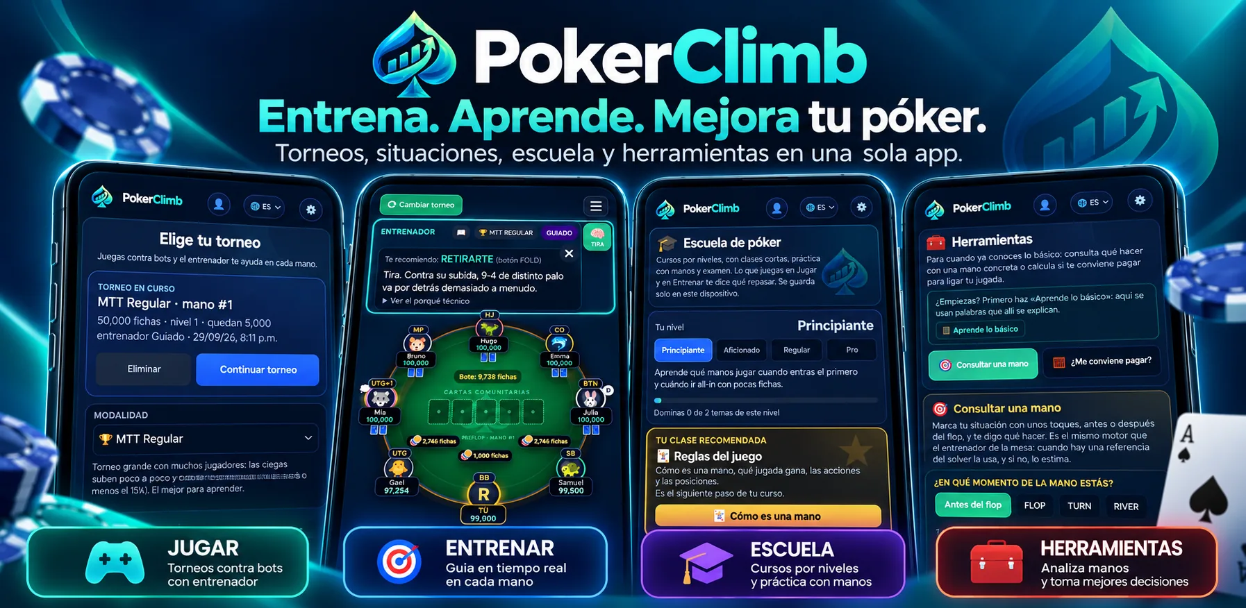 Poker Climb - Jugar, Entrenar, Escuela y Herramientas